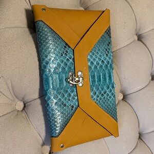 Elegant Blue and Tan Clutch